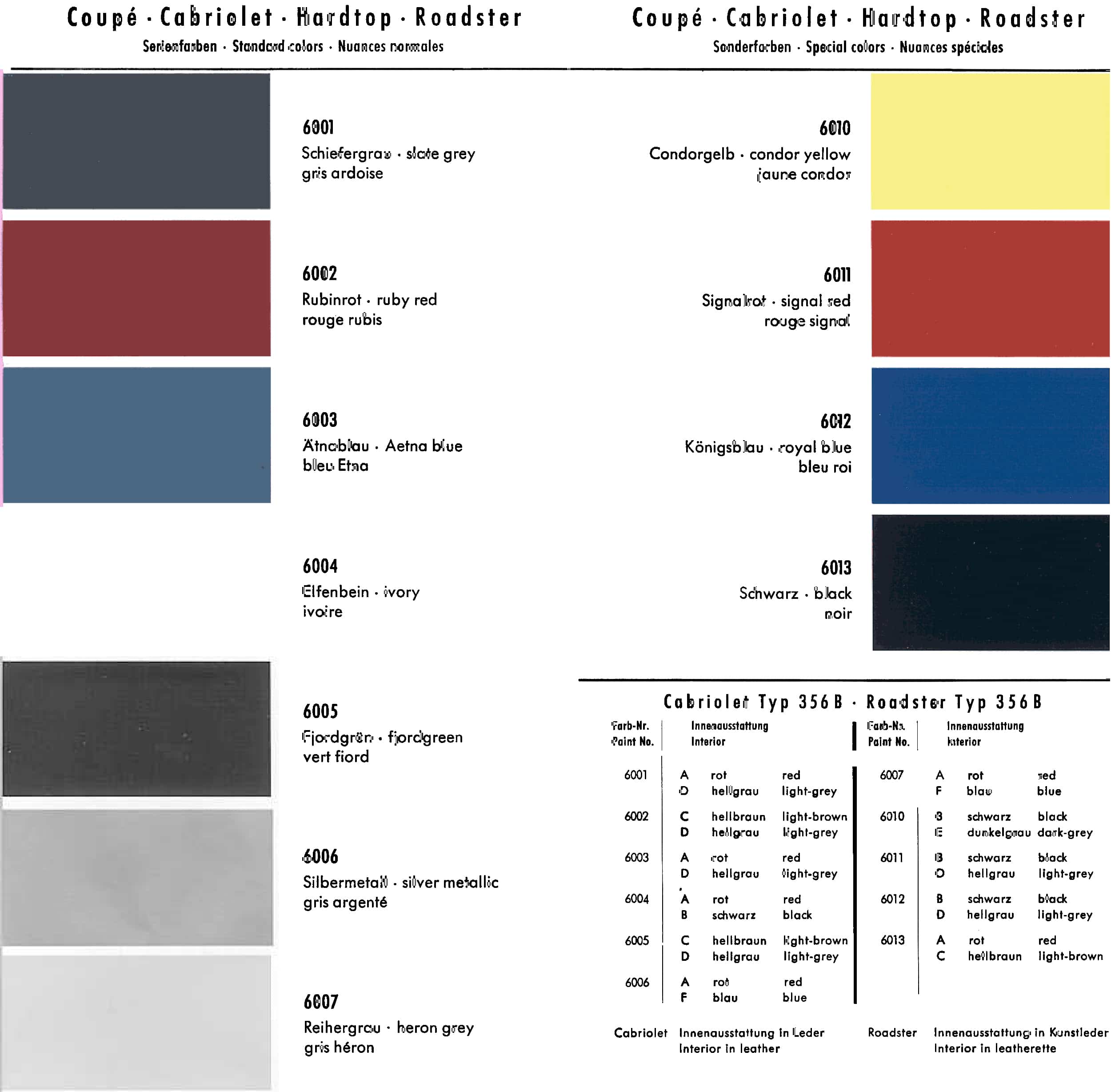 Porsche 356 1960-1961 Booklet colour and equipment samples | Porsche