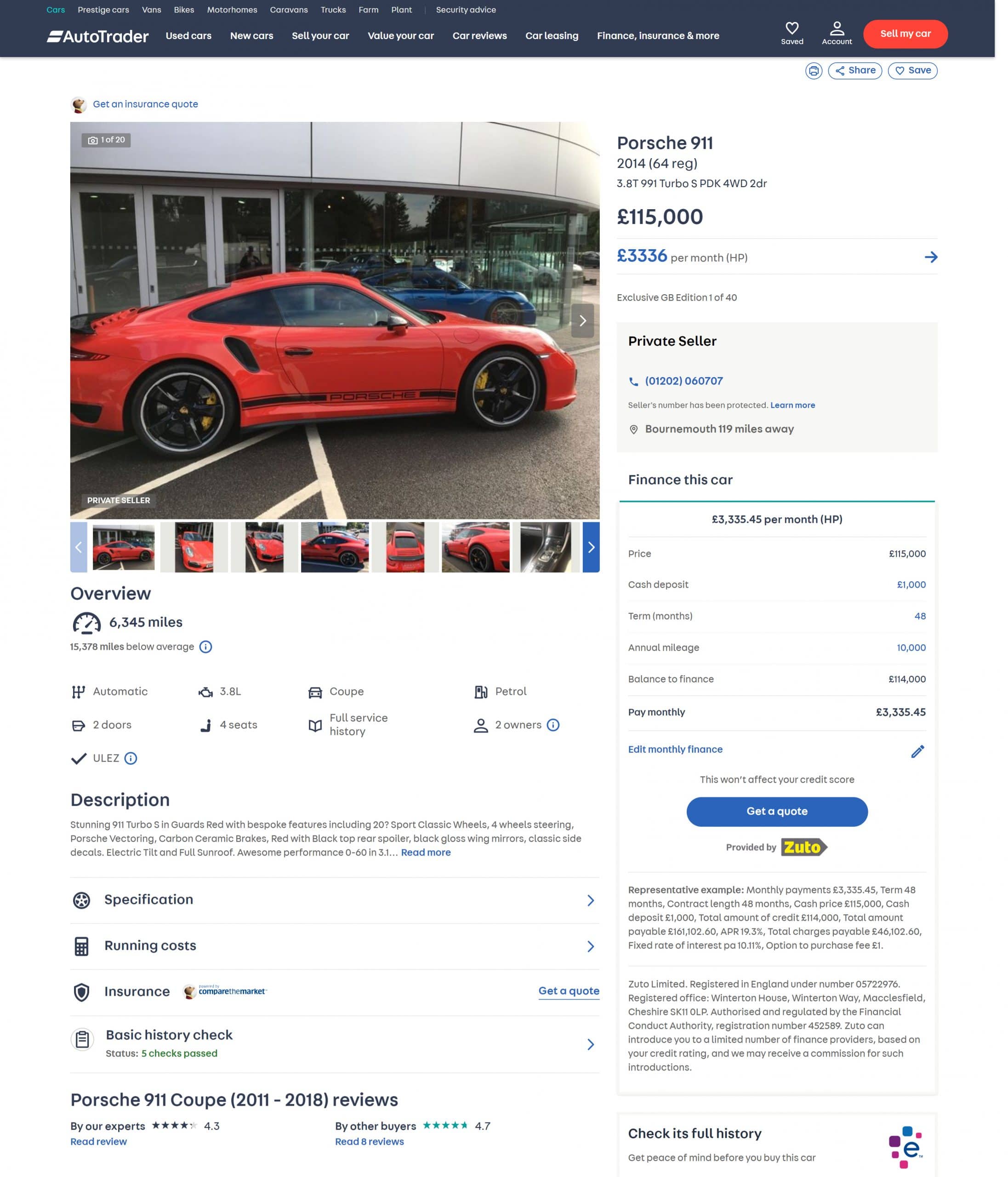 Porsche 911 991 GB Edition For Sale June 2020 Private