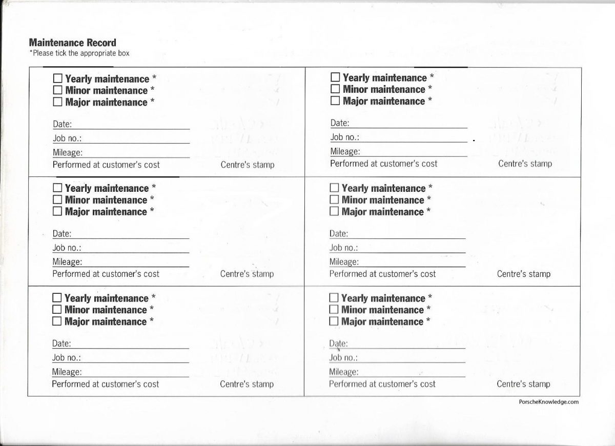 Porsche Extra Service Book Page | Porsche Knowledge