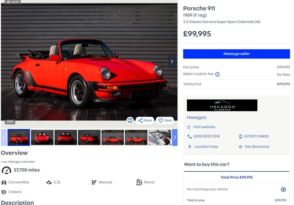 Porsche 911 1989 F REG Carrera Super sport cabriolet For Sale