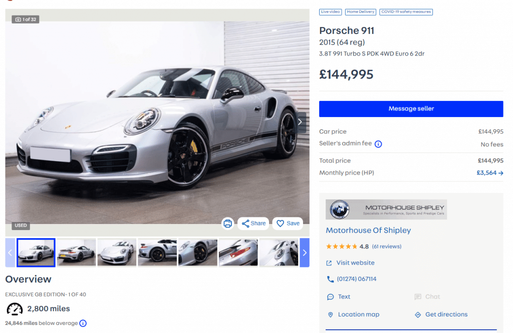 Porsche 911 Turbo S Exclusive GB Edition Silver For Sale 2022