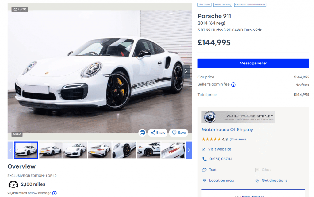 Porsche 911 Turbo S Exclusive GB Edition White For Sale 2022