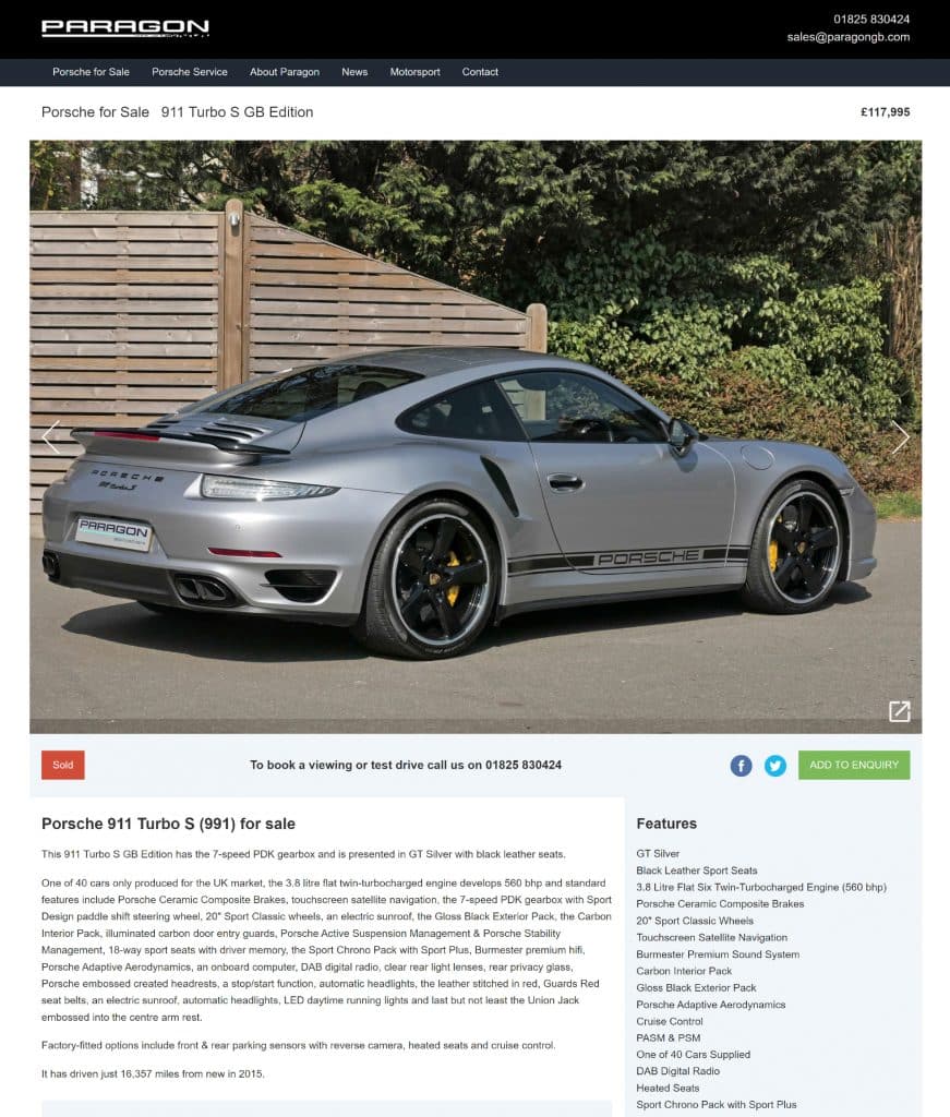 Porsche 911 911 Turbo S GB edition Paragon For Sale sold